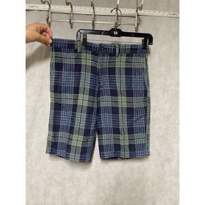 J Crew Shorts Men Size 33 Blue Green Plaid Linen Blend Club Bermuda Chino Casual